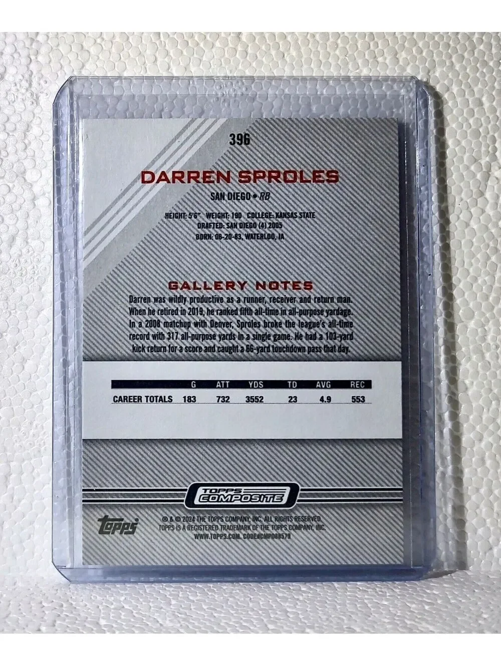 2023 Darren Sproles Topps Gallery NFL #396 Football Card San Diego Chargers